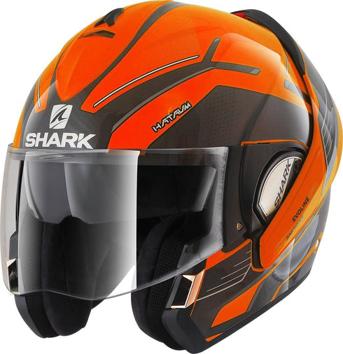 Casca Moto Flip-up Shark Evoline Series 3 Hataum HI-VIS Black/Orange